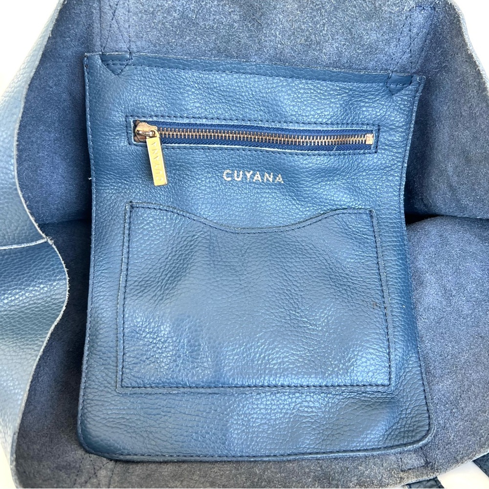 CUYANA Classic Easy Navy Pebbled Leather Large Shopping Bag Shoulder Bag Tote - Picture 9 of 16